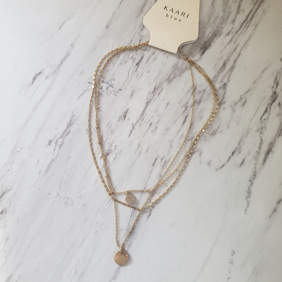 Layered Goldtone and Crystal Double Disc Necklace - Picture 4 of 4